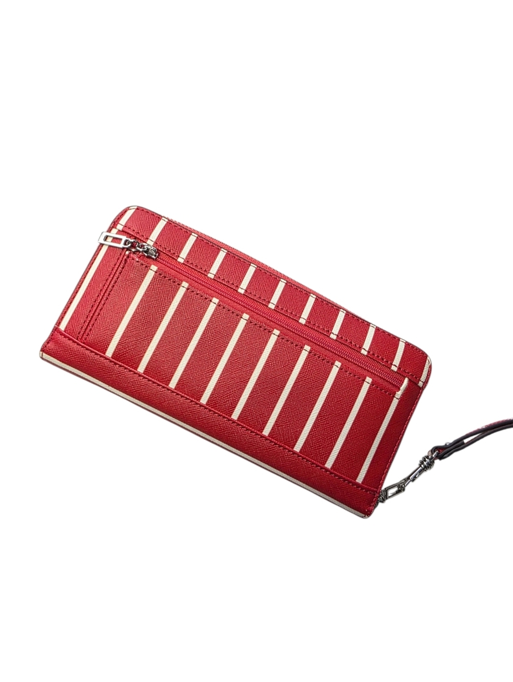 GUESS Red White Stripe Zip Around Wallet Wristlet Large Logo Zip Clutch - Picture 2 of 6